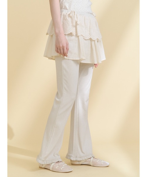 merry jenny(メリージェニー)の「lace layered flare pants(スウェットパンツ・レディース・グレー/アイボリー・FREE)」の1枚目の写真