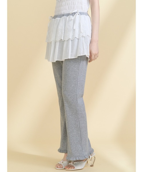 merry jenny（メリージェニー）の「lace layered flare pants（スウェットパンツ・レディース・グレー/アイボリー・FREE）」の4枚目の写真