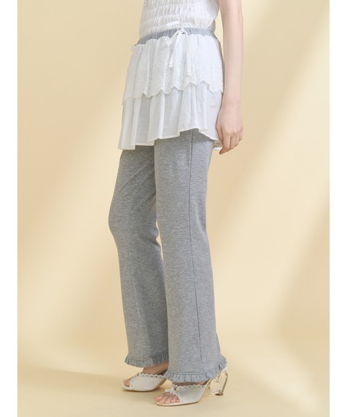 merry jenny（メリージェニー）の「lace layered flare pants（スウェットパンツ・レディース・グレー/アイボリー・FREE）」の5枚目の写真