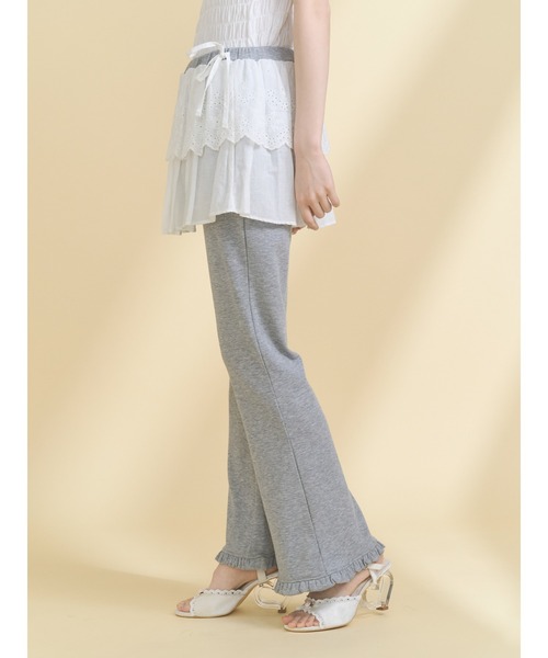 merry jenny（メリージェニー）の「lace layered flare pants（スウェットパンツ・レディース・グレー/アイボリー・FREE）」の6枚目の写真