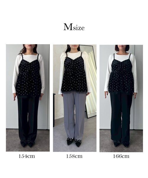 prose verse（プロズヴェール）の「ドット刺繍チュールレイヤードベロアビスチェ（キャミソール・レディース・ブラック・LARGE/MEDIUM）」の2枚目の写真