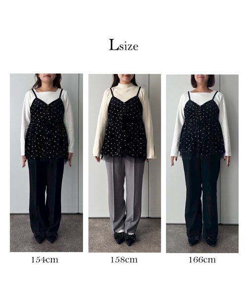 prose verse（プロズヴェール）の「ドット刺繍チュールレイヤードベロアビスチェ（キャミソール・レディース・ブラック・LARGE/MEDIUM）」の3枚目の写真