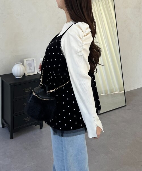 prose verse（プロズヴェール）の「ドット刺繍チュールレイヤードベロアビスチェ（キャミソール・レディース・ブラック・LARGE/MEDIUM）」の8枚目の写真