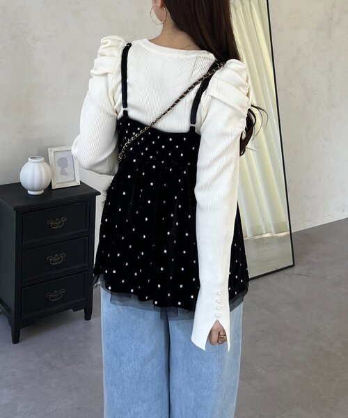 prose verse（プロズヴェール）の「ドット刺繍チュールレイヤードベロアビスチェ（キャミソール・レディース・ブラック・LARGE/MEDIUM）」の9枚目の写真