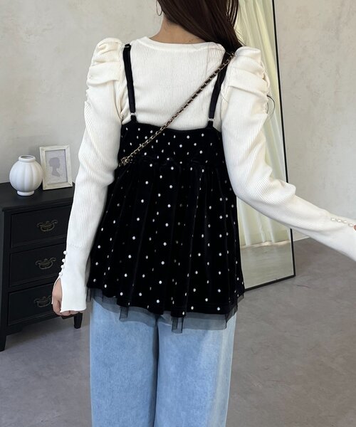 prose verse（プロズヴェール）の「ドット刺繍チュールレイヤードベロアビスチェ（キャミソール・レディース・ブラック・LARGE/MEDIUM）」の10枚目の写真