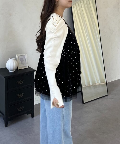 prose verse（プロズヴェール）の「ドット刺繍チュールレイヤードベロアビスチェ（キャミソール・レディース・ブラック・LARGE/MEDIUM）」の11枚目の写真