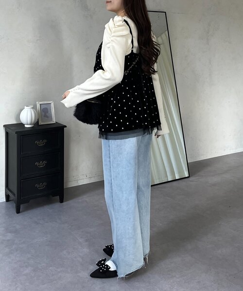 prose verse（プロズヴェール）の「ドット刺繍チュールレイヤードベロアビスチェ（キャミソール・レディース・ブラック・LARGE/MEDIUM）」の17枚目の写真