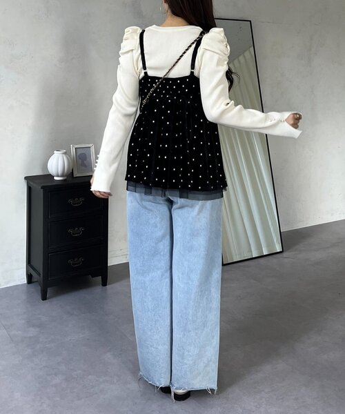 prose verse（プロズヴェール）の「ドット刺繍チュールレイヤードベロアビスチェ（キャミソール・レディース・ブラック・LARGE/MEDIUM）」の18枚目の写真