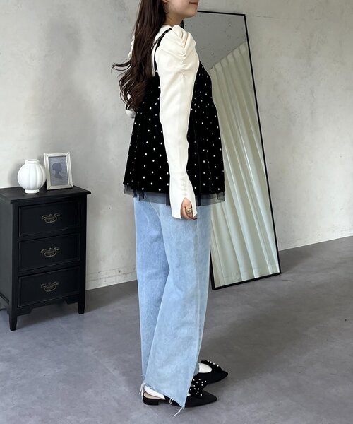 prose verse（プロズヴェール）の「ドット刺繍チュールレイヤードベロアビスチェ（キャミソール・レディース・ブラック・LARGE/MEDIUM）」の20枚目の写真