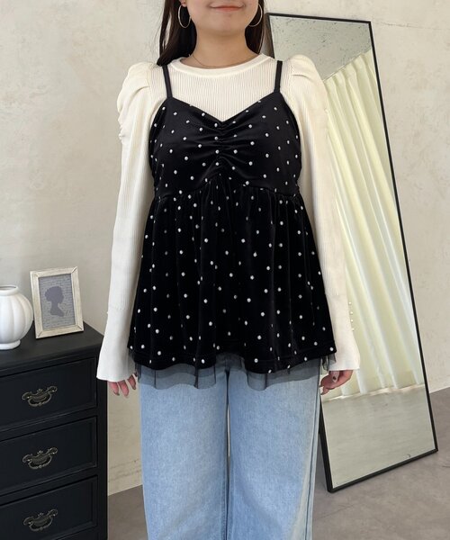 prose verse（プロズヴェール）の「ドット刺繍チュールレイヤードベロアビスチェ（キャミソール・レディース・ブラック・LARGE/MEDIUM）」の22枚目の写真