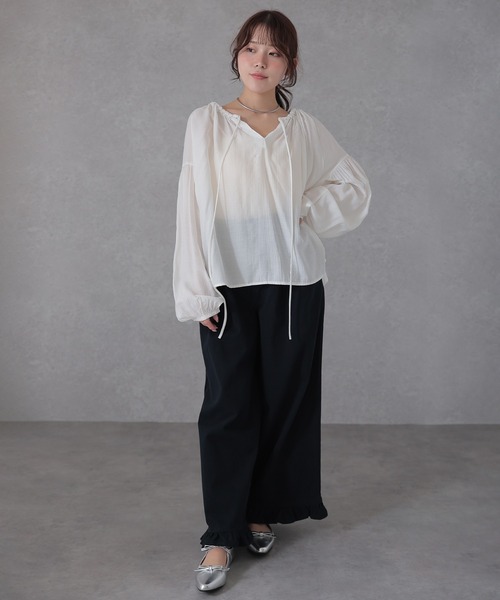 Lace Ladies（レースレディース）の「フロント リボン ギャザー ボリュームスリーブ ブラウス（シャツ/ブラウス・レディース・ホワイト/ワインレッド/ネイビー・FREE）」の8枚目の写真