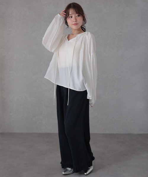 Lace Ladies（レースレディース）の「フロント リボン ギャザー ボリュームスリーブ ブラウス（シャツ/ブラウス・レディース・ホワイト/ワインレッド/ネイビー・FREE）」の10枚目の写真