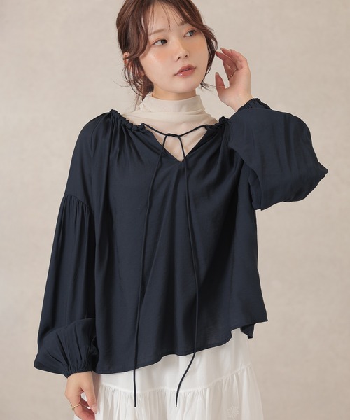 Lace Ladies（レースレディース）の「フロント リボン ギャザー ボリュームスリーブ ブラウス（シャツ/ブラウス・レディース・ホワイト/ワインレッド/ネイビー・FREE）」の13枚目の写真