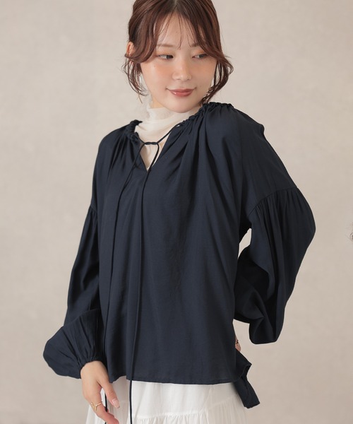 Lace Ladies（レースレディース）の「フロント リボン ギャザー ボリュームスリーブ ブラウス（シャツ/ブラウス・レディース・ホワイト/ワインレッド/ネイビー・FREE）」の15枚目の写真