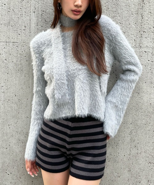 3.3 Field Trip （3.3フィールドトリップ）の「3.3 Field Trip／シャギーストールニット（ニット/セーター・レディース・グレー/ブラック/アイボリー・FREE）」の2枚目の写真