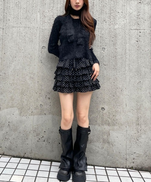 3.3 Field Trip （3.3フィールドトリップ）の「3.3 Field Trip／シャギーストールニット（ニット/セーター・レディース・グレー/ブラック/アイボリー・FREE）」の4枚目の写真