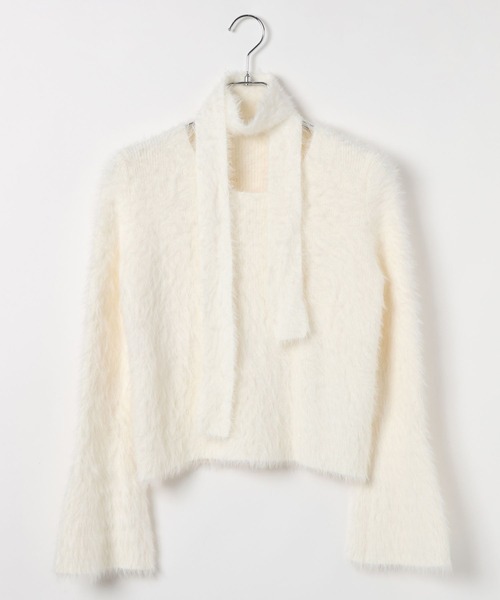 3.3 Field Trip （3.3フィールドトリップ）の「3.3 Field Trip／シャギーストールニット（ニット/セーター・レディース・グレー/ブラック/アイボリー・FREE）」の14枚目の写真