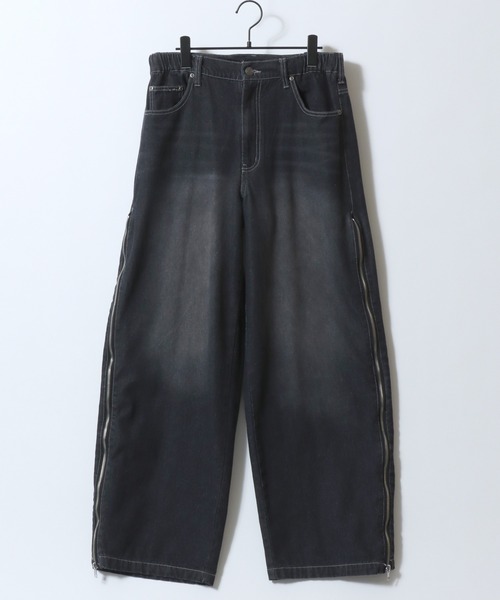 SITRY(シトリー)の「Remake Like Denim Pants/リメイク風 サイドライン レオパード カモフラ デニムパンツ バギーデニムパンツ ワイドデニムパンツ(デニムパンツ・メンズ・ネイビー/ブラック/ブラック系その他/ブルー・M/L)」の7枚目の写真