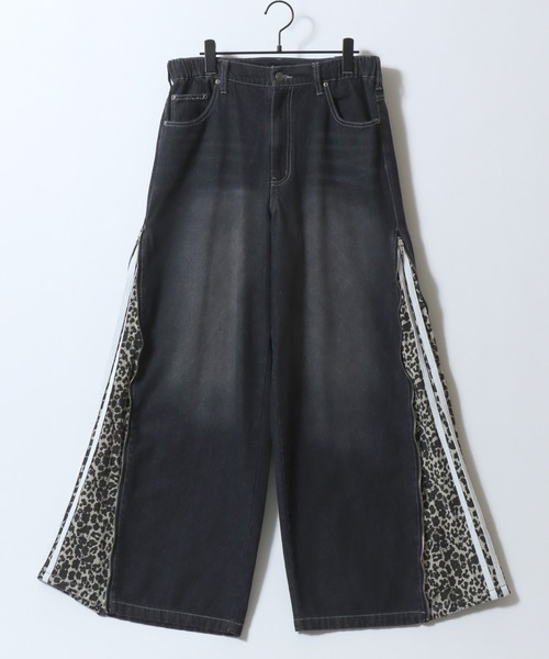 SITRY(シトリー)の「Remake Like Denim Pants/リメイク風 サイドライン レオパード カモフラ デニムパンツ バギーデニムパンツ ワイドデニムパンツ(デニムパンツ・メンズ・ネイビー/ブラック/ブラック系その他/ブルー・M/L)」の5枚目の写真