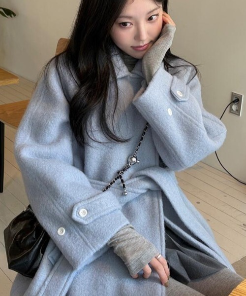 semplice(センプリチェ)の「ベルト付きトコート(ダッフルコート・レディース・ブルー/オフホワイト・F)」の13枚目の写真