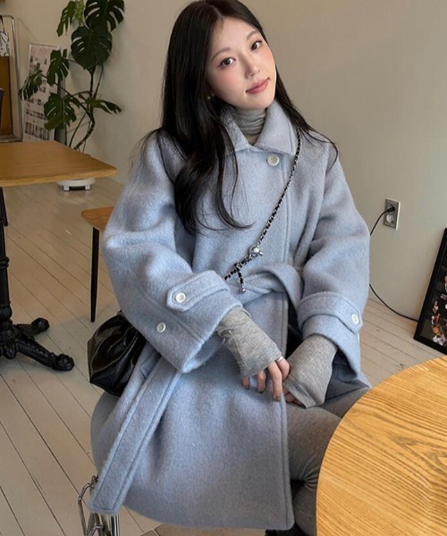 semplice(センプリチェ)の「ベルト付きトコート(ダッフルコート・レディース・ブルー/オフホワイト・F)」の17枚目の写真