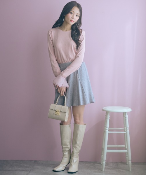 marun（マルン）の「＜大きいサイズ＞袖口オーガンジー使いデザイントップス marun（Tシャツ/カットソー・レディース・ピンク/オフホワイト・4L/3L/LL/L/5L）」の6枚目の写真