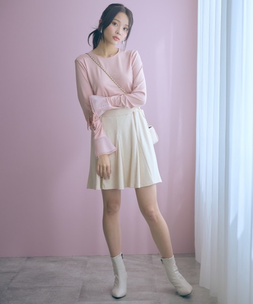 marun（マルン）の「＜大きいサイズ＞袖口オーガンジー使いデザイントップス marun（Tシャツ/カットソー・レディース・ピンク/オフホワイト・4L/3L/LL/L/5L）」の13枚目の写真