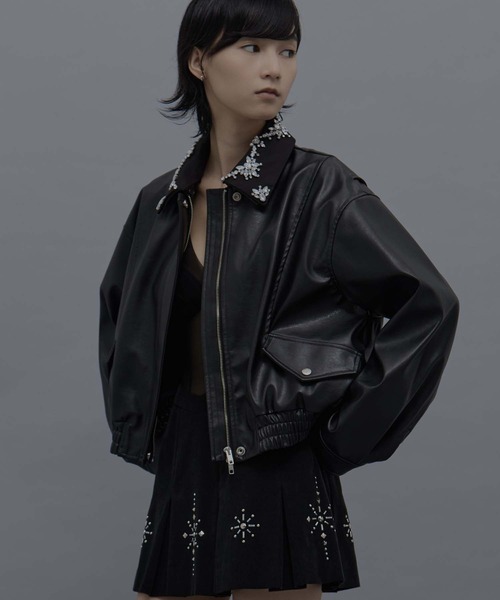 tanakadaisuke/タナカダイスケ】crystal bijou collar 2WAY blouson