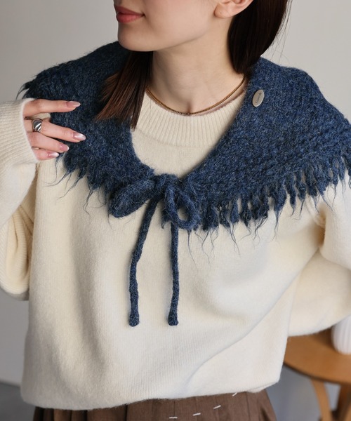 sakishimatokyo（サキシマトーキョー）の「フリンジニットショール（ストール/ショール・レディース・チャコール/ベージュ/ネイビー/アイボリー・FREE）」の4枚目の写真