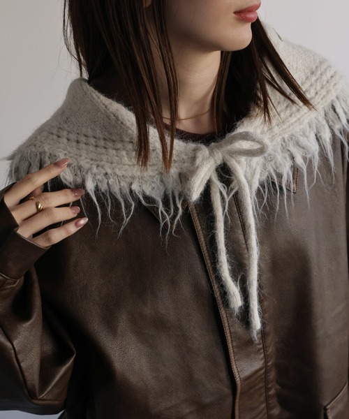 sakishimatokyo（サキシマトーキョー）の「フリンジニットショール（ストール/ショール・レディース・チャコール/ベージュ/ネイビー/アイボリー・FREE）」の2枚目の写真