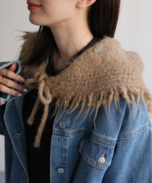 sakishimatokyo（サキシマトーキョー）の「フリンジニットショール（ストール/ショール・レディース・チャコール/ベージュ/ネイビー/アイボリー・FREE）」の7枚目の写真