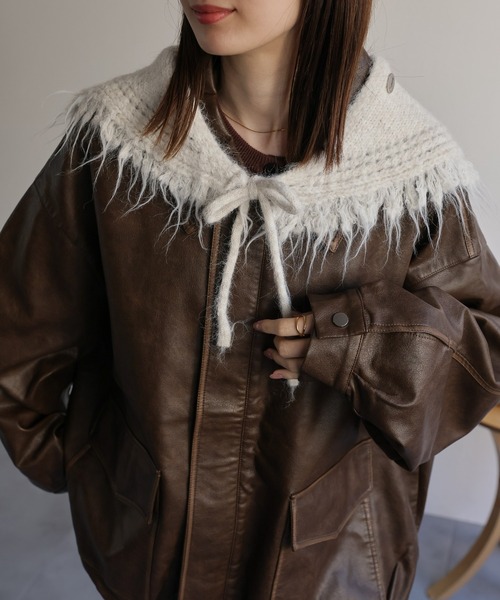 sakishimatokyo（サキシマトーキョー）の「フリンジニットショール（ストール/ショール・レディース・チャコール/ベージュ/ネイビー/アイボリー・FREE）」の5枚目の写真