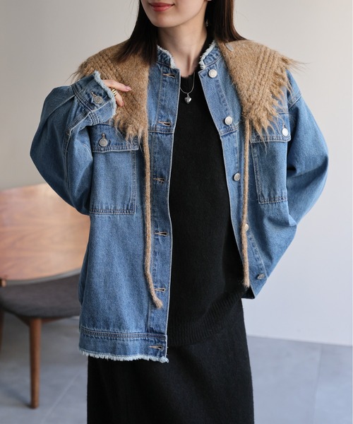 sakishimatokyo（サキシマトーキョー）の「フリンジニットショール（ストール/ショール・レディース・チャコール/ベージュ/ネイビー/アイボリー・FREE）」の13枚目の写真