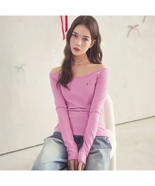 Vivacious(ビバシャス)の「Se Stripe Boat-Neck Tee_5Colors(Tシャツ/カットソー・レディース・ブラック/ブラウン/ピンク/ブルー/チャコール・SMALL/MEDIUM)」の5枚目の写真