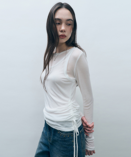 MONGDOL（モンドル）の「[セット] サイドシャーリングレイヤードTシャツ ホワイト MDTS067WHITE（Tシャツ/カットソー・レディース・その他・F）」の8枚目の写真