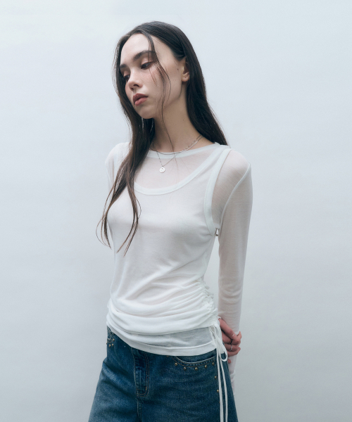 MONGDOL（モンドル）の「[セット] サイドシャーリングレイヤードTシャツ ホワイト MDTS067WHITE（Tシャツ/カットソー・レディース・その他・F）」の7枚目の写真