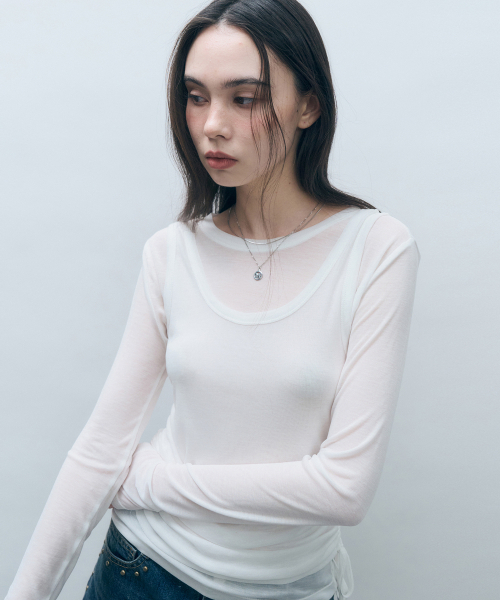 MONGDOL（モンドル）の「[セット] サイドシャーリングレイヤードTシャツ ホワイト MDTS067WHITE（Tシャツ/カットソー・レディース・その他・F）」の6枚目の写真