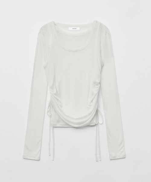 MONGDOL（モンドル）の「[セット] サイドシャーリングレイヤードTシャツ ホワイト MDTS067WHITE（Tシャツ/カットソー・レディース・その他・F）」の5枚目の写真