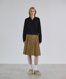Pleats wool mid skirt_BROWN