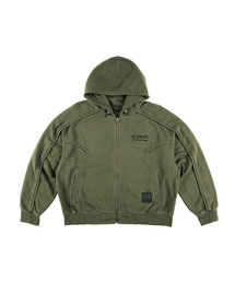 OURPOCKETS（アワーポケッツ）の「[NONE GRAPHIC] グリッドガーメントダイングオーバーサイズスウェットフルジップアップ（シャドウカーキ）（パーカー）」