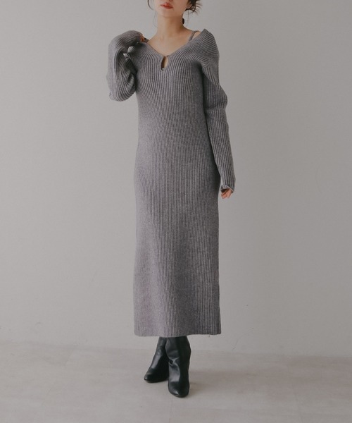 N WITH.(エヌウィズ)の「キャミレイヤードニットワンピース(ワンピース・レディース・ブラック/グレー・FREE)」の2枚目の写真