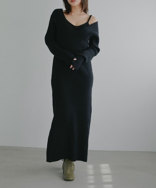 N WITH.(エヌウィズ)の「キャミレイヤードニットワンピース(ワンピース・レディース・ブラック/グレー・FREE)」の1枚目の写真