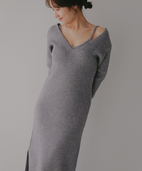 N WITH.(エヌウィズ)の「キャミレイヤードニットワンピース(ワンピース・レディース・ブラック/グレー・FREE)」の20枚目の写真