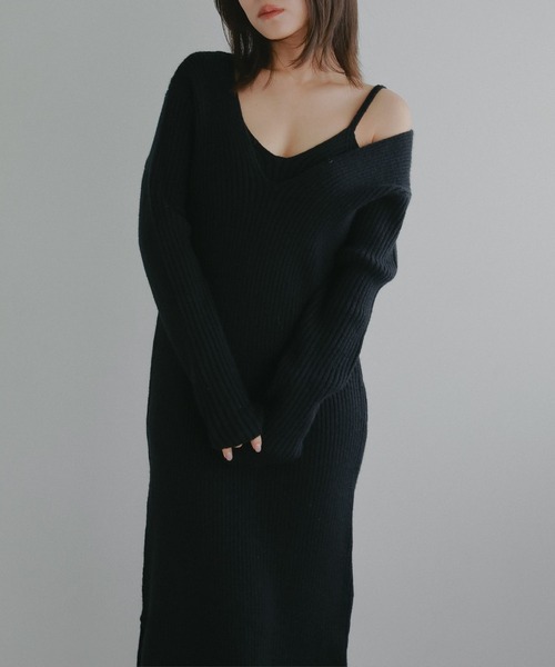 N WITH.(エヌウィズ)の「キャミレイヤードニットワンピース(ワンピース・レディース・ブラック/グレー・FREE)」の8枚目の写真