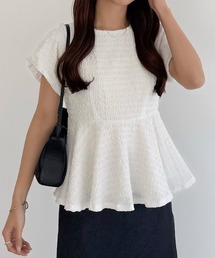 callautia | カットジャガードパフスリーブトップス(Tシャツ/カットソー)