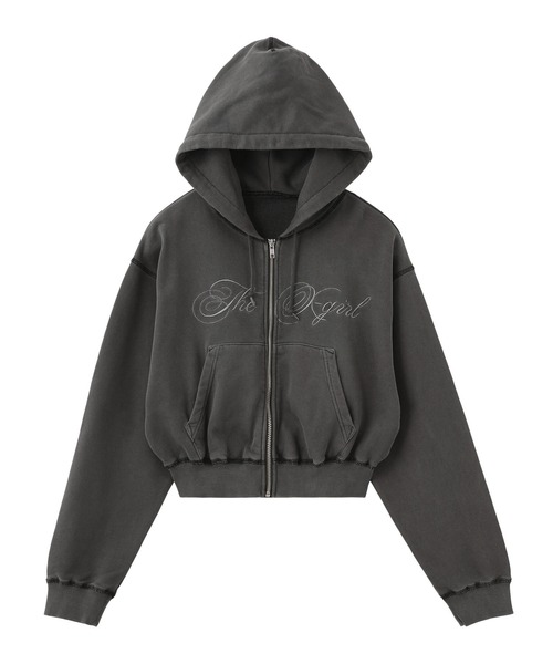 X-girl（エックスガール）の「PIGMENT DYED SCRIPT LOGO COMPACT ZIP UP SWEAT HOODIE（パーカー・レディース・ブラック/ピンク/グレー・S/M）」の2枚目の写真