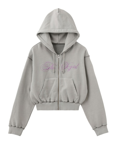 X-girl（エックスガール）の「PIGMENT DYED SCRIPT LOGO COMPACT ZIP UP SWEAT HOODIE（パーカー・レディース・ブラック/ピンク/グレー・S/M）」の8枚目の写真