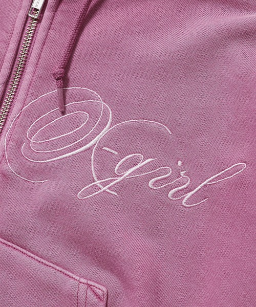 X-girl（エックスガール）の「PIGMENT DYED SCRIPT LOGO COMPACT ZIP UP SWEAT HOODIE（パーカー・レディース・ブラック/ピンク/グレー・S/M）」の11枚目の写真