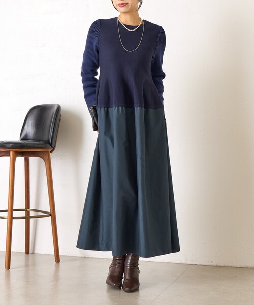 Jena espace merveilleux(ジェナ エスパスメルヴェイユ)の「【体系カバー/上品】ペプラム切替ワンピース(ワンピース・レディース・ネイビー/ブラック・FREE)」の1枚目の写真