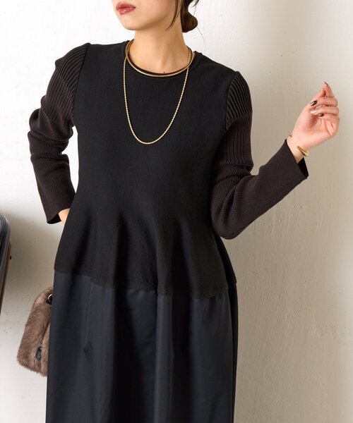 Jena espace merveilleux(ジェナ エスパスメルヴェイユ)の「【体系カバー/上品】ペプラム切替ワンピース(ワンピース・レディース・ネイビー/ブラック・FREE)」の2枚目の写真